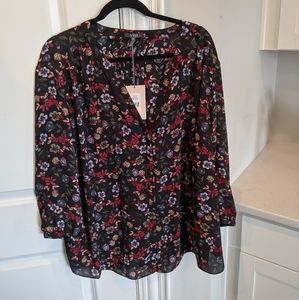 NYDJ Pintuck Floral Blouse - Never Worn - 2X